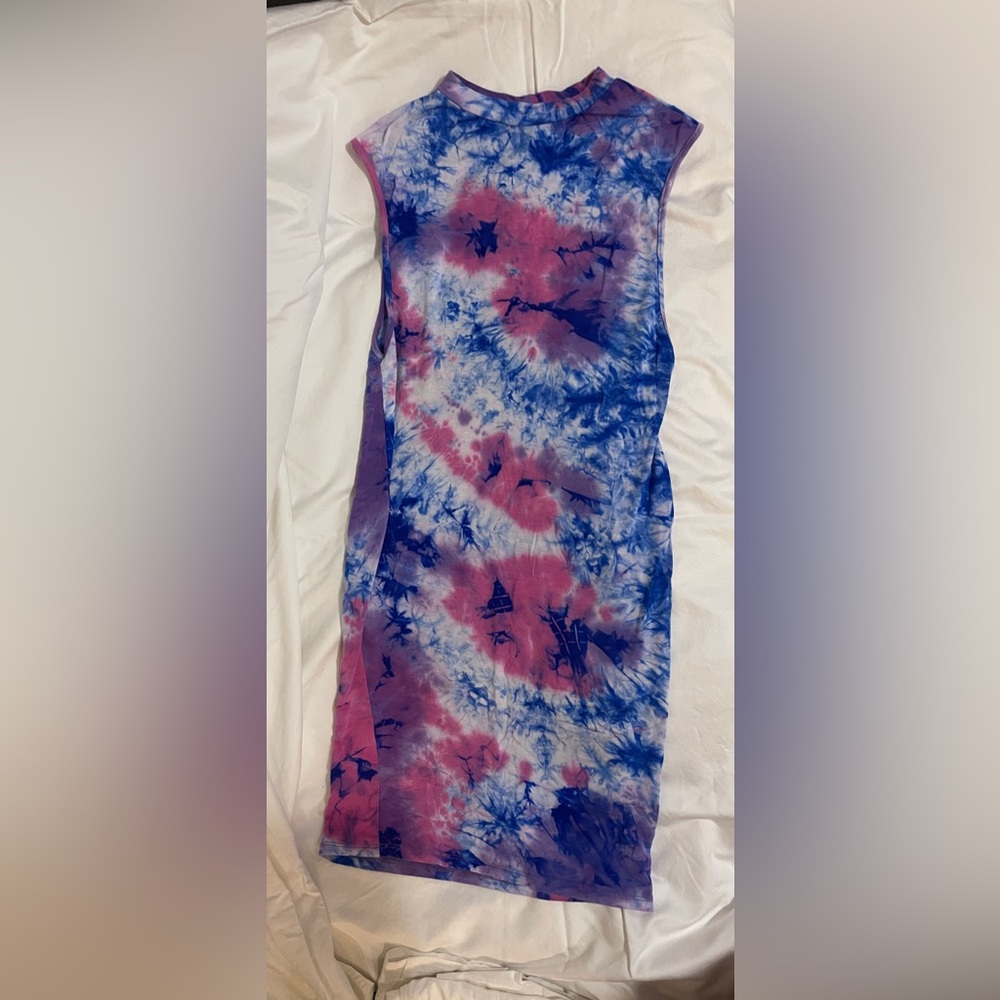 Sleeveless Tie-Dye Midi Bathing Suit Cover Up in Blue & Purple & Pink